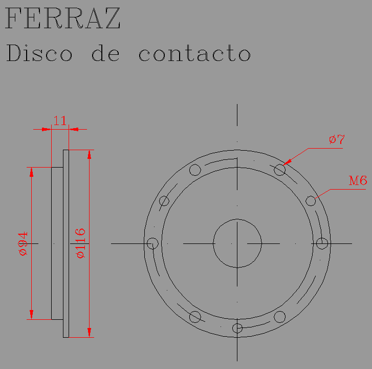 Bloque Autocad Material ferroviario FERRAZ, disco de contacto.